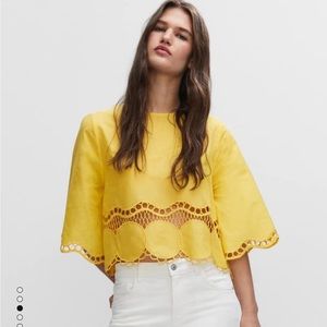 Mango embroidered cute thin material yellow shirt great for summer!